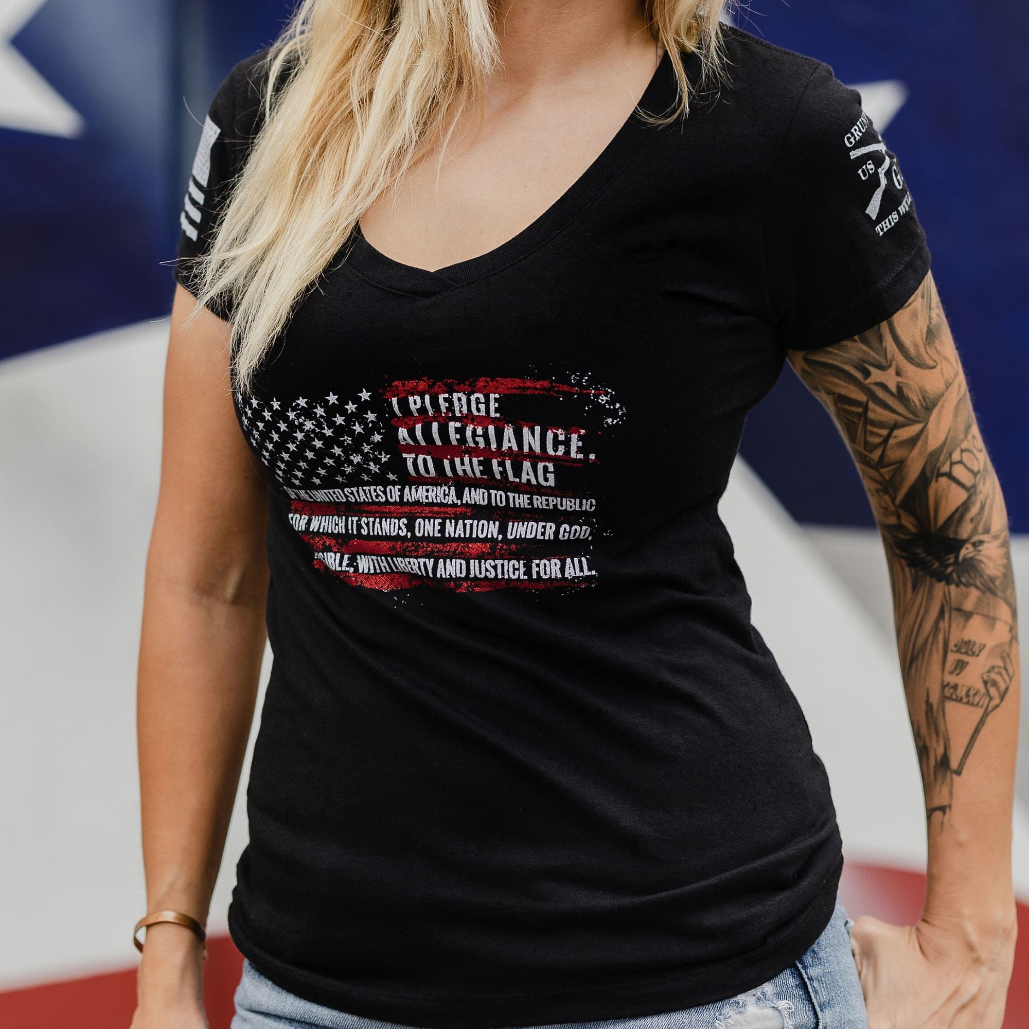 Women's Pledge V-Neck - Black sold by Grunt Style