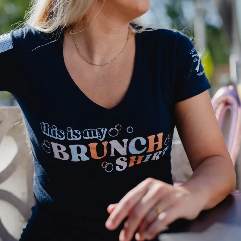 Women's My Brunch Shirt V-Neck - Midnight Navy made by Grunt Style