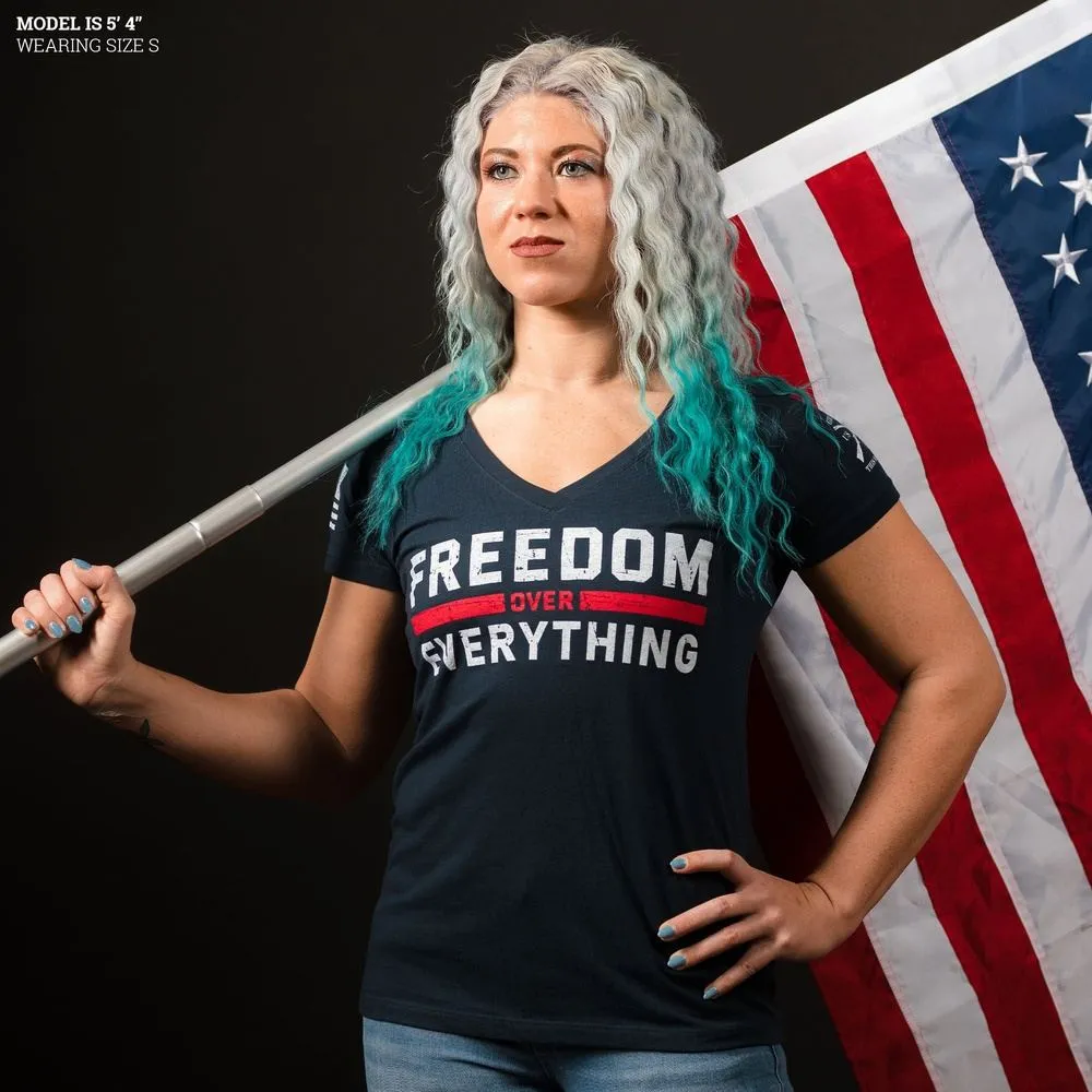Women's Freedom Over Everything V-Neck - Midnight Navy sold by Grunt Style product image thumbnail 3