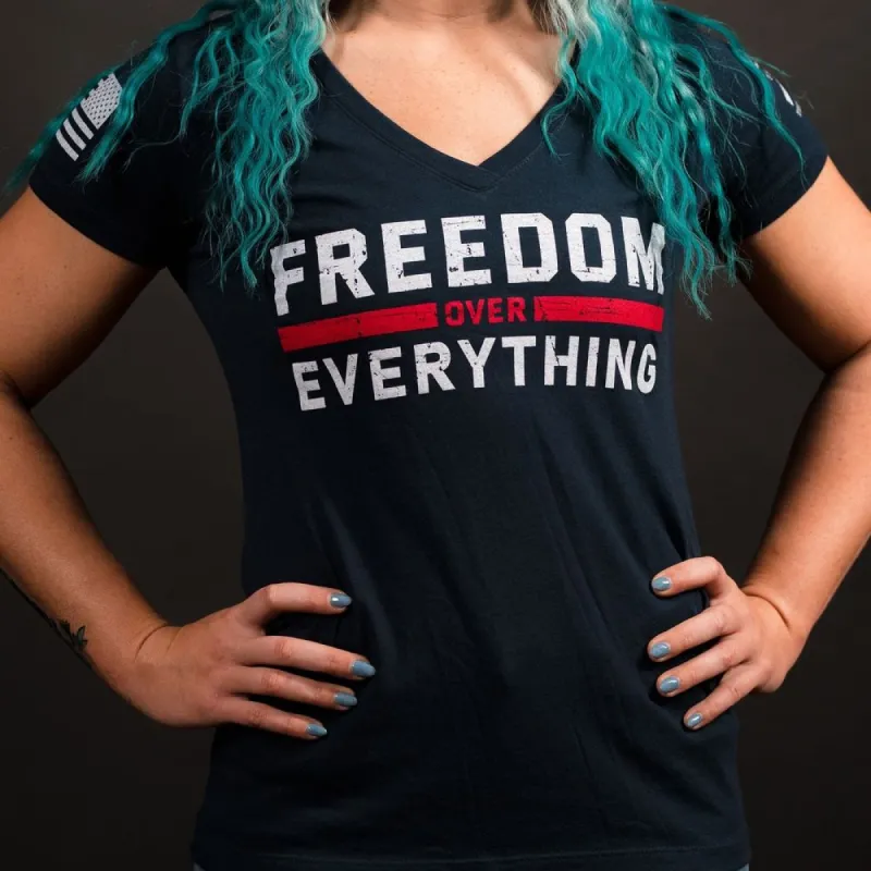 Women's Freedom Over Everything V-Neck - Midnight Navy sold by Grunt Style