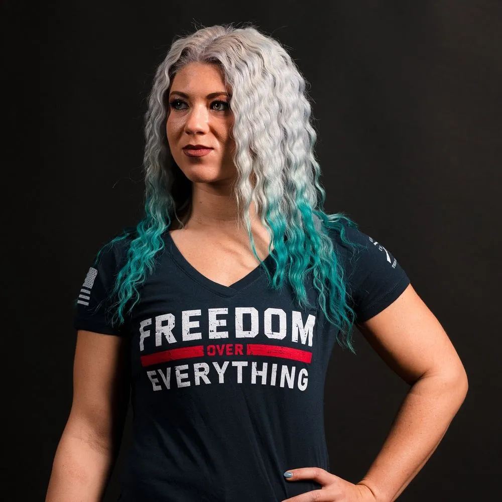 Women's Freedom Over Everything V-Neck - Midnight Navy sold by Grunt Style product image thumbnail 4