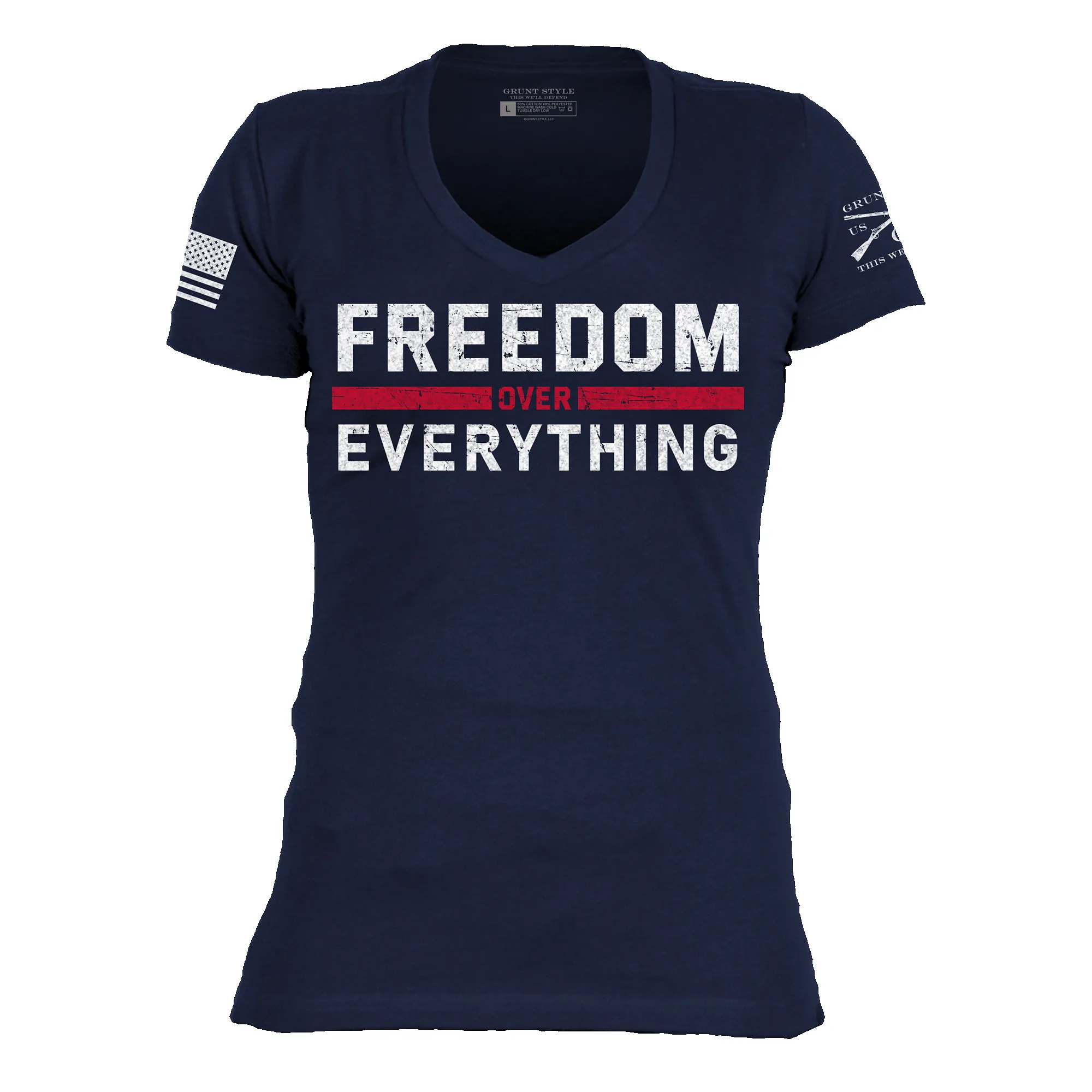 Women's Freedom Over Everything V-Neck - Midnight Navy sold by Grunt Style product image thumbnail 5