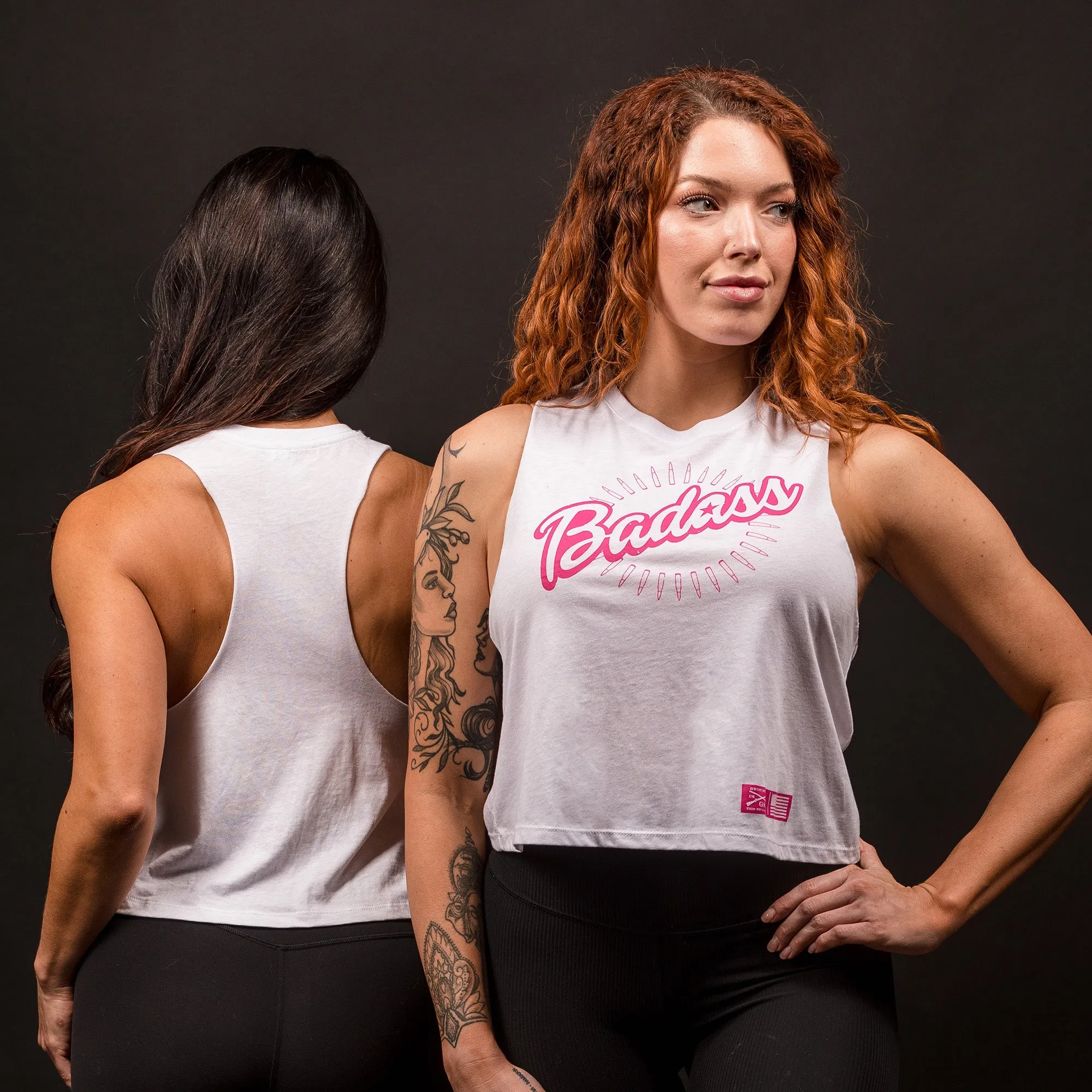 Women's Badass Racerback Cropped Tank - White sold by Grunt Style product image thumbnail 4
