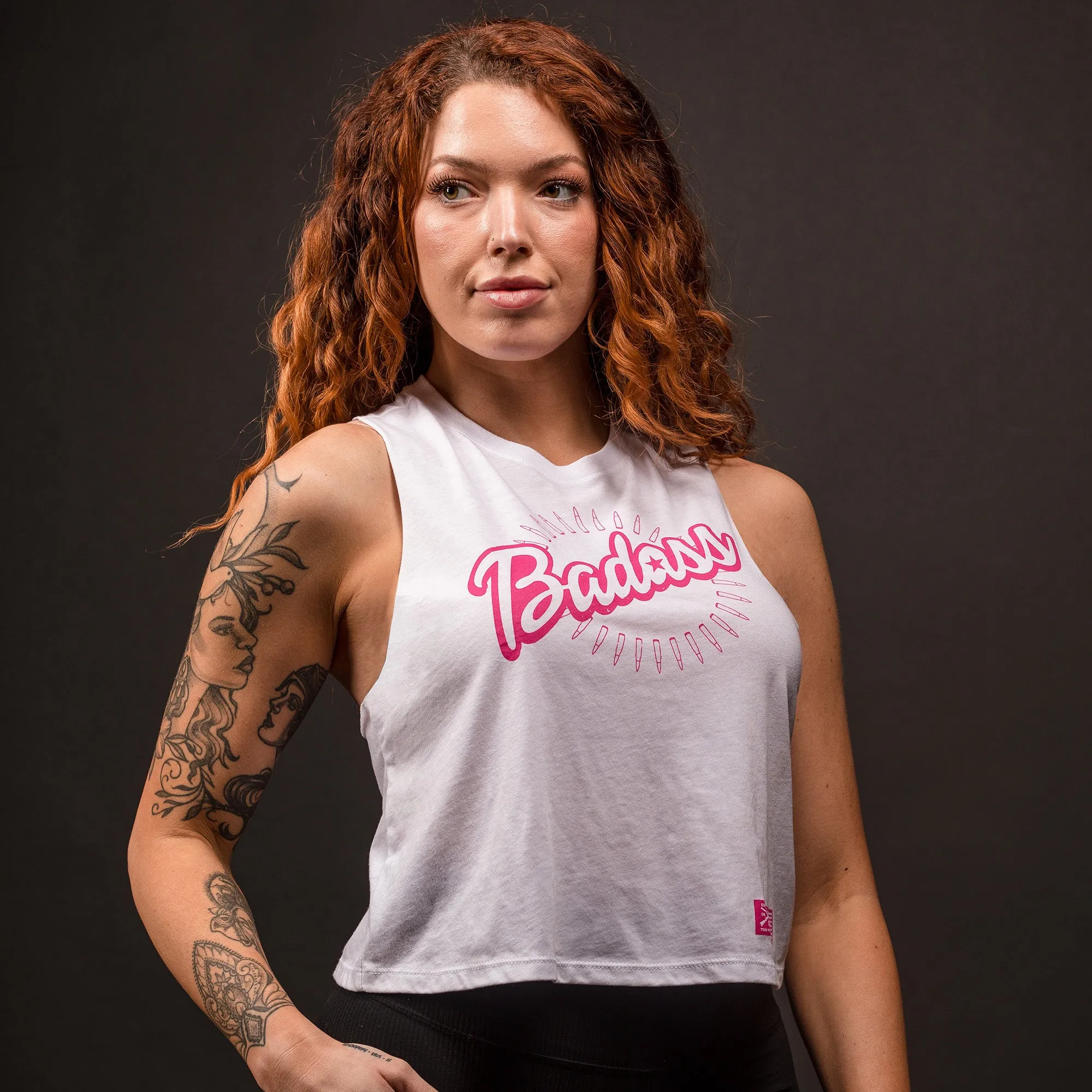 Women's Badass Racerback Cropped Tank - White sold by Grunt Style product image thumbnail 2