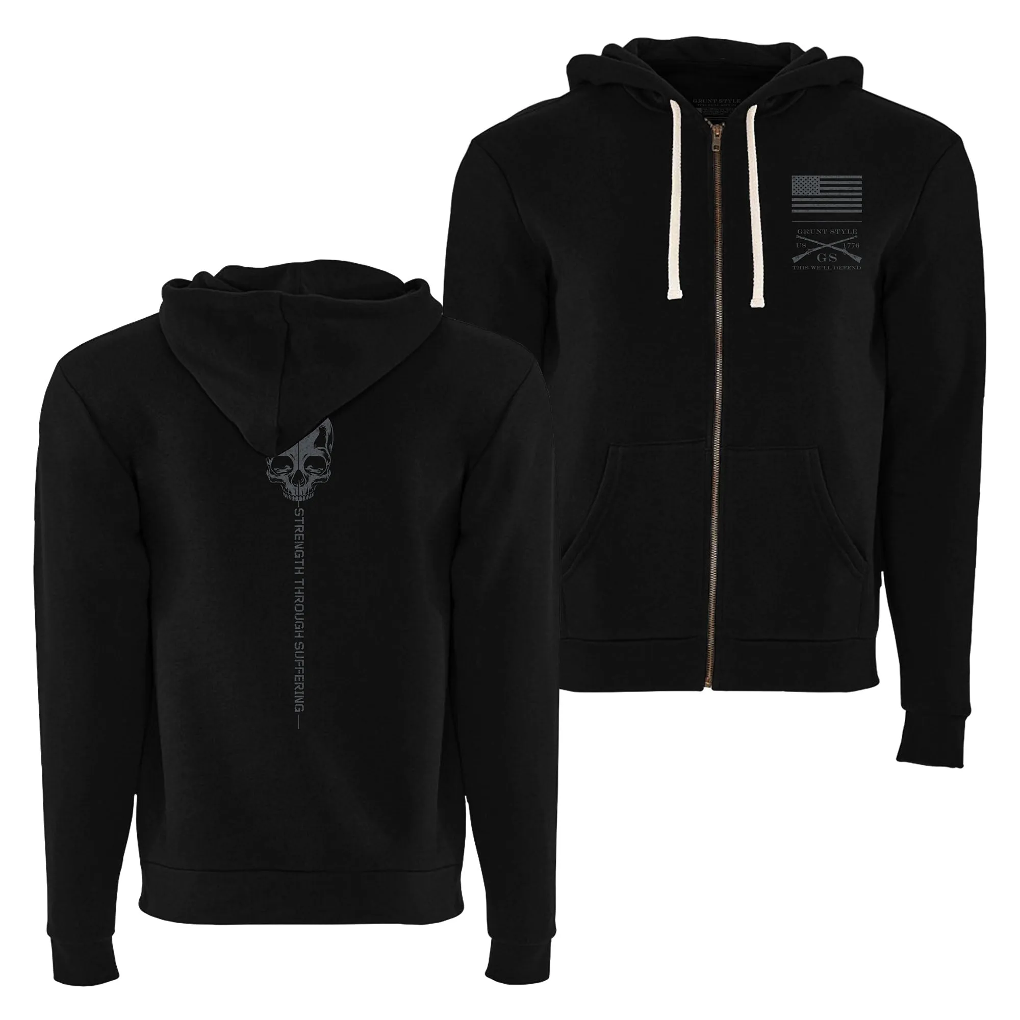 Strength Through Suffering Full-Zip Hoodie - Black sold by Grunt Style