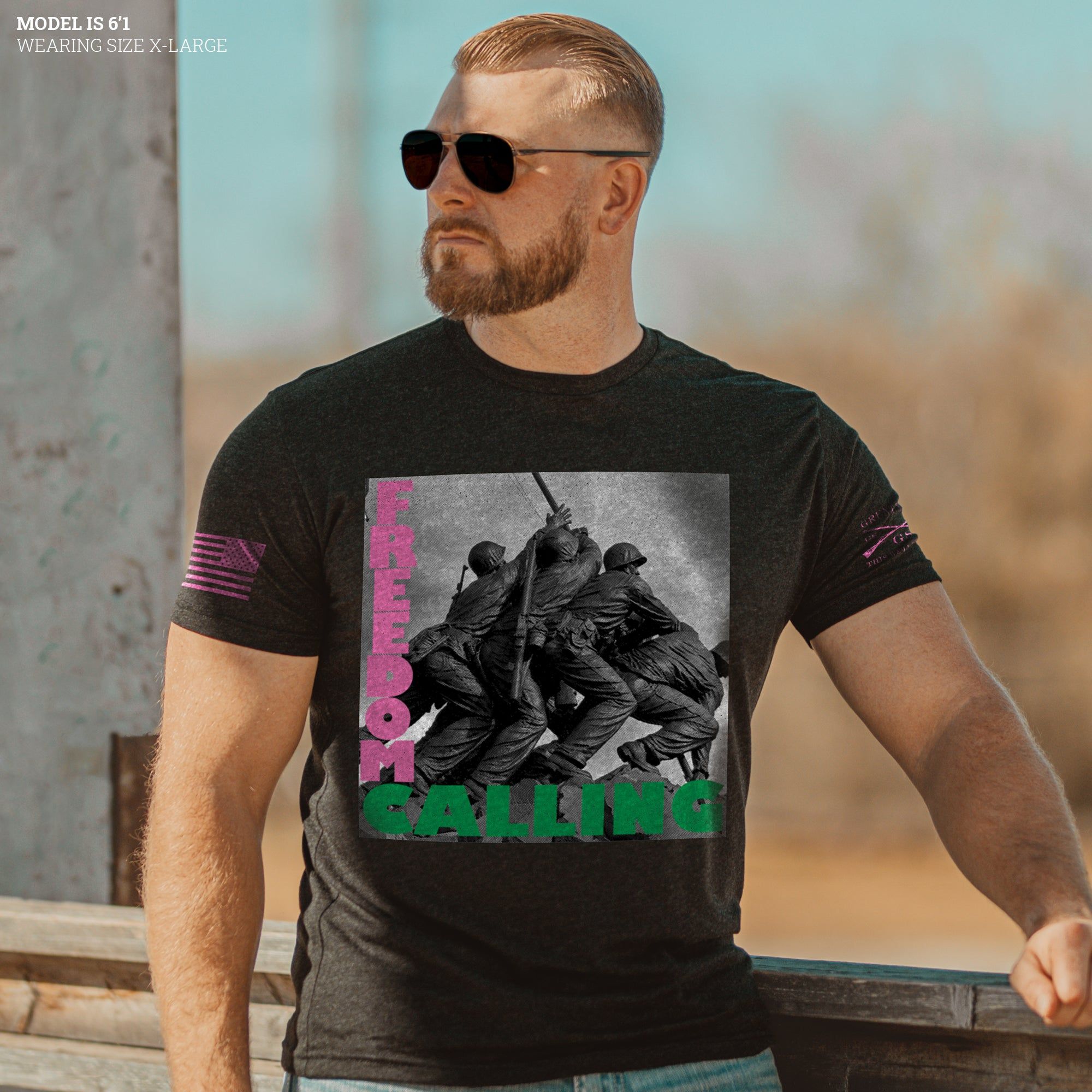 Men's Freedom Calling T-Shirt - Vintage Black sold by Grunt Style product image thumbnail 2