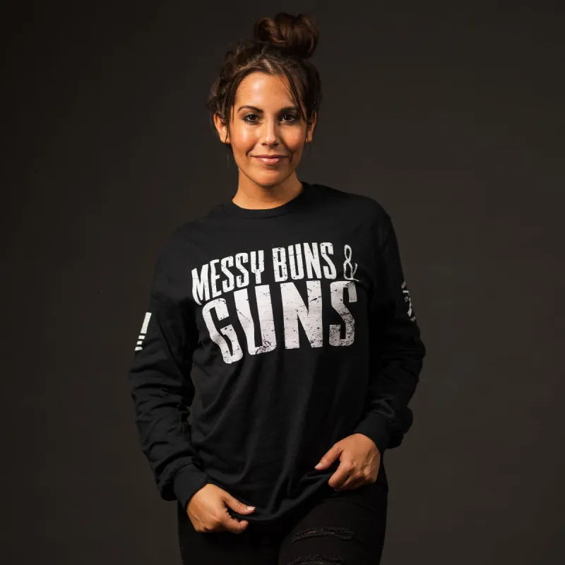 Women's Messy Buns & Guns Long Sleeve - Black sold by Grunt Style