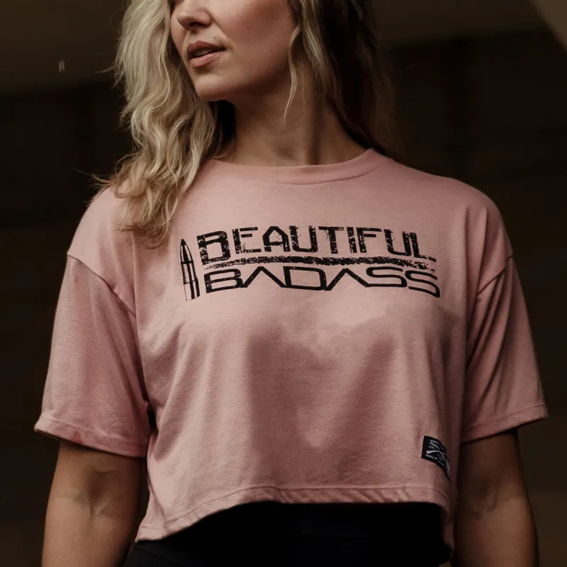 Women's Beautiful Badass Cropped T-Shirt - Desert Pink made by Grunt Style