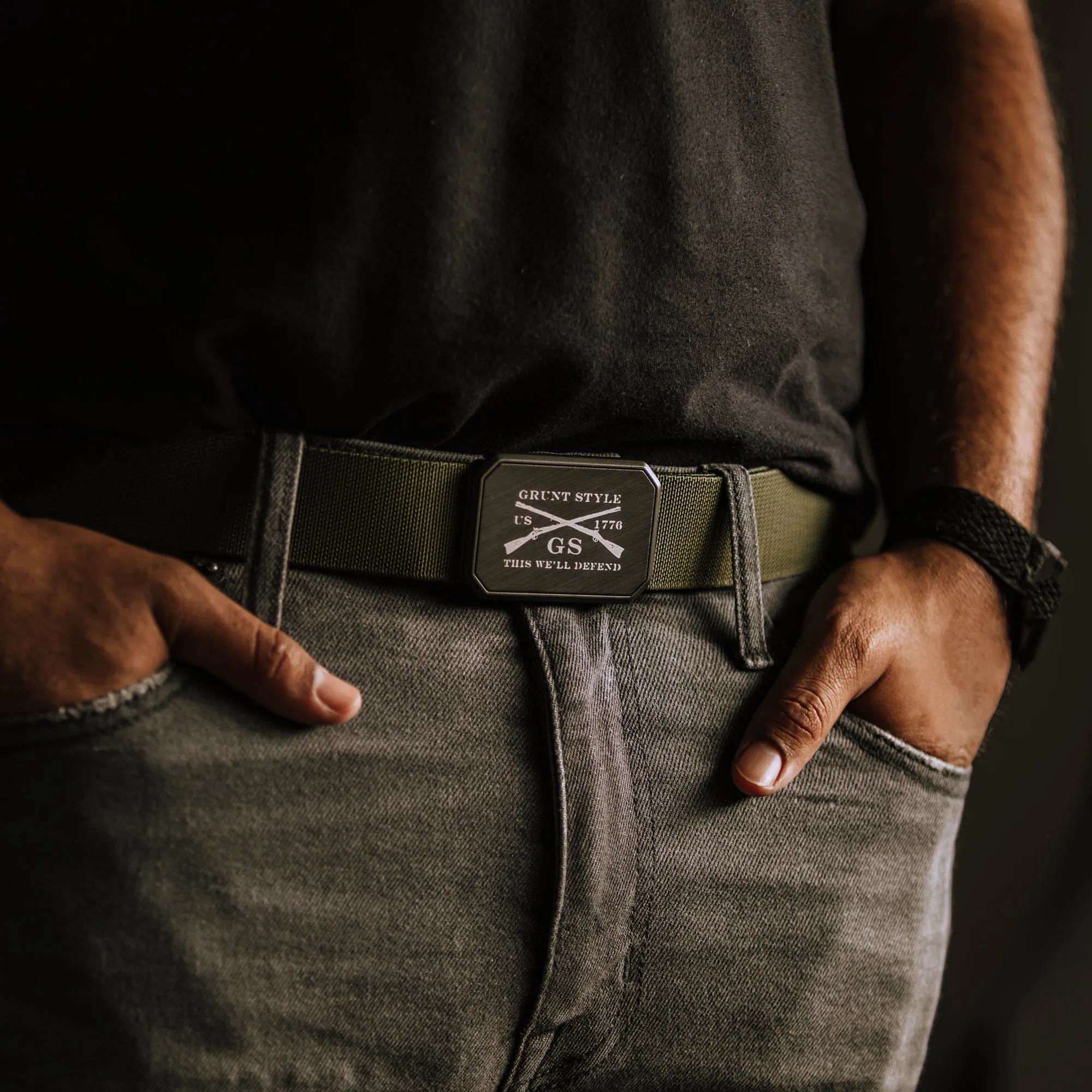 Grunt Style x Groove Life™ Belt - Gun Metal on Olive sold by Grunt Style product image thumbnail 2