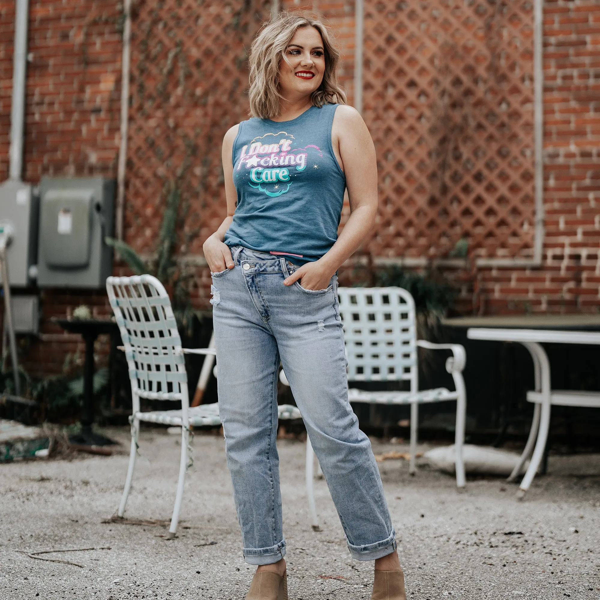 Women's I Don't F*cking Care Everyday Tank - Heather Blue sold by Grunt Style product image thumbnail 3