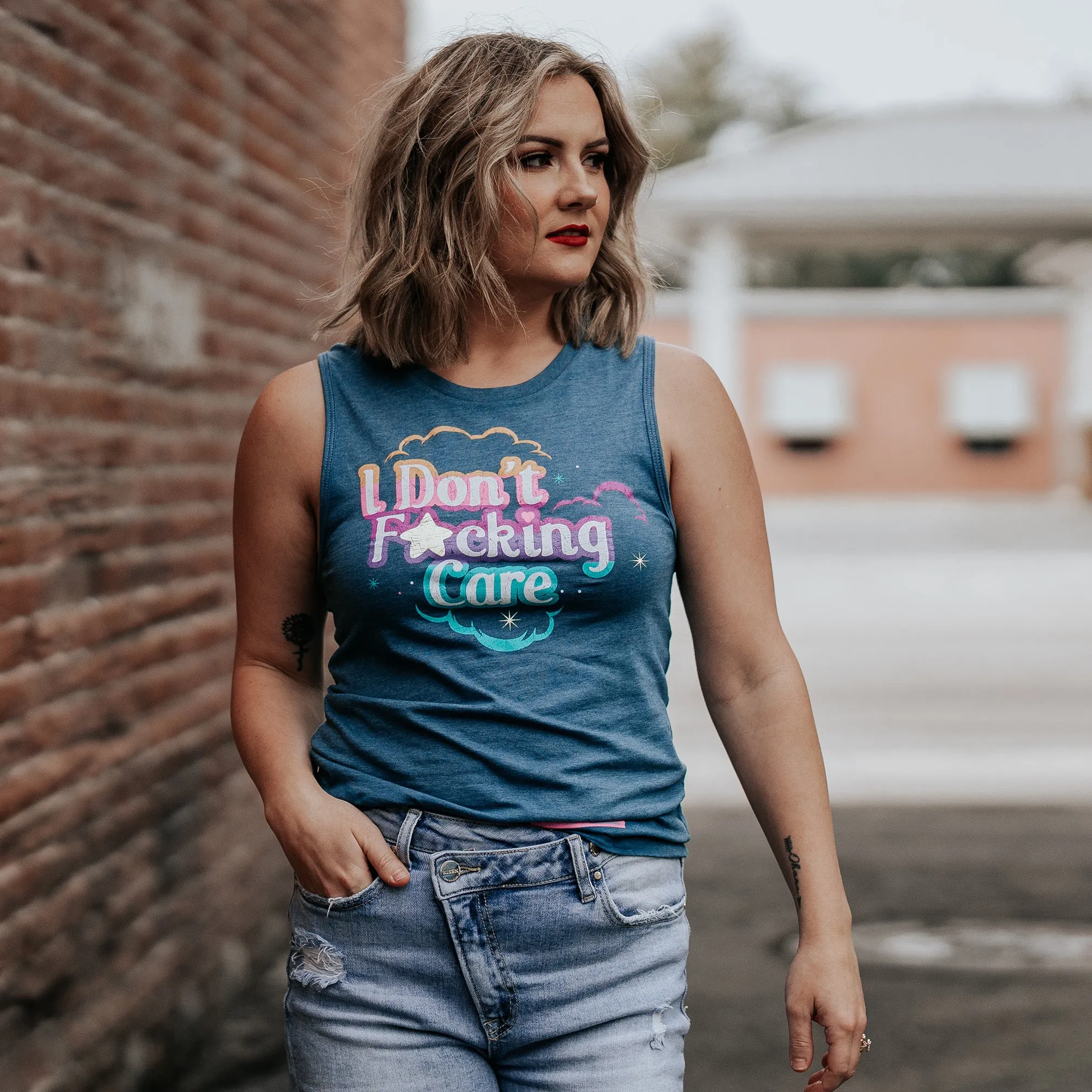 Women's I Don't F*cking Care Everyday Tank - Heather Blue sold by Grunt Style