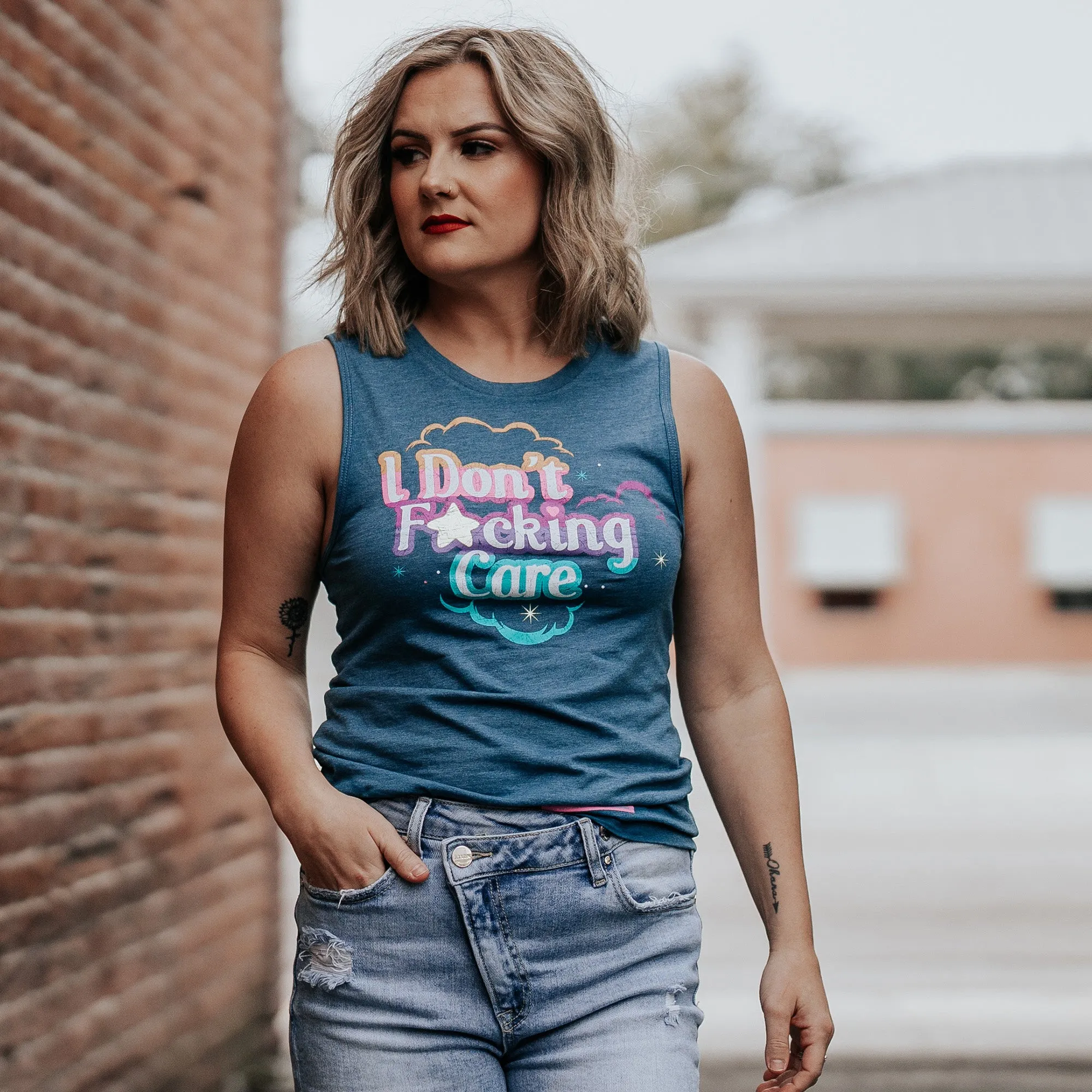 Women's I Don't F*cking Care Everyday Tank - Heather Blue sold by Grunt Style product image thumbnail 4