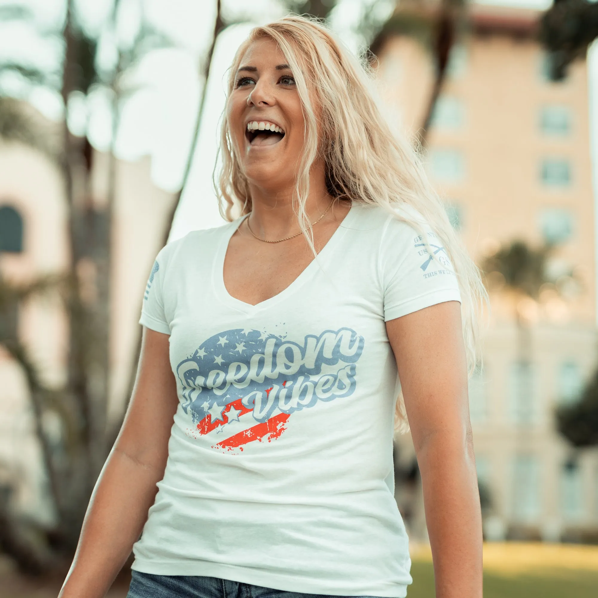 Women's Freedom Vibes V-Neck - White sold by Grunt Style product image thumbnail 3