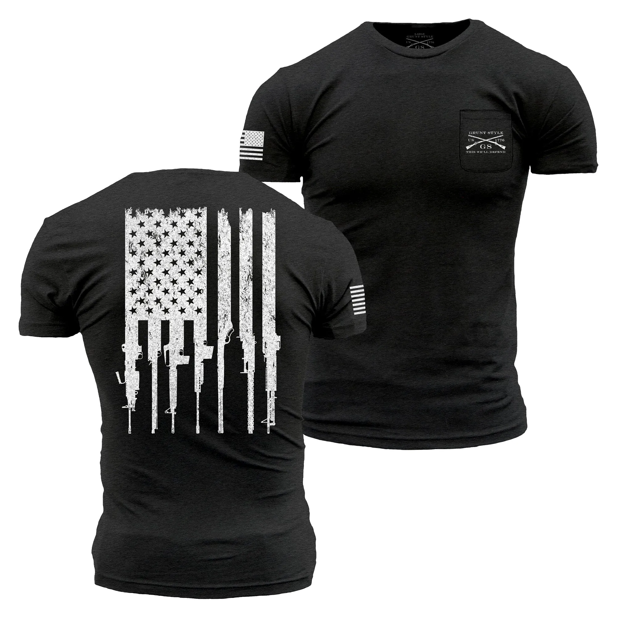 Rifle Flag Pocket T-Shirt - Black Heather sold by Grunt Style