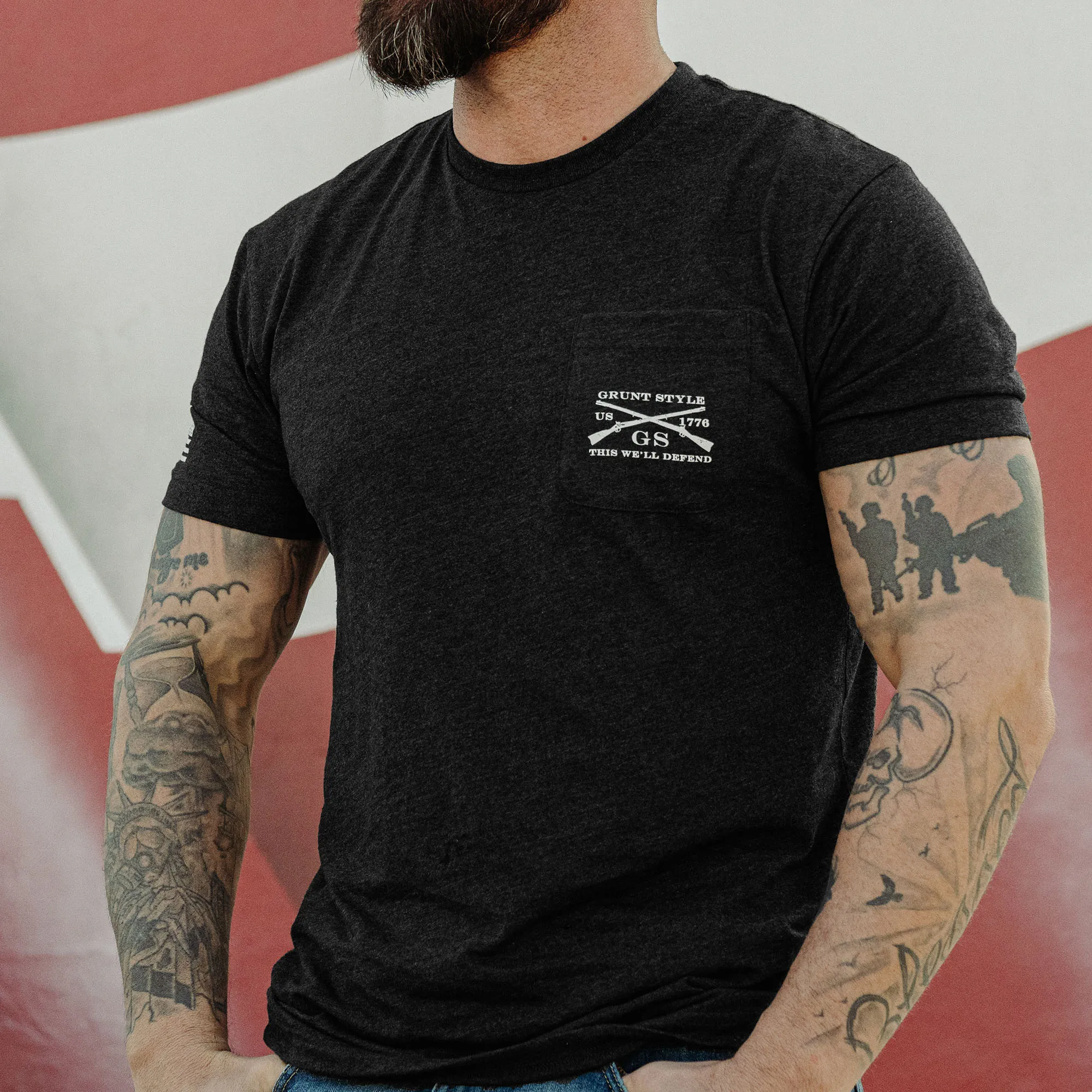 Rifle Flag Pocket T-Shirt - Black Heather sold by Grunt Style product image thumbnail 4