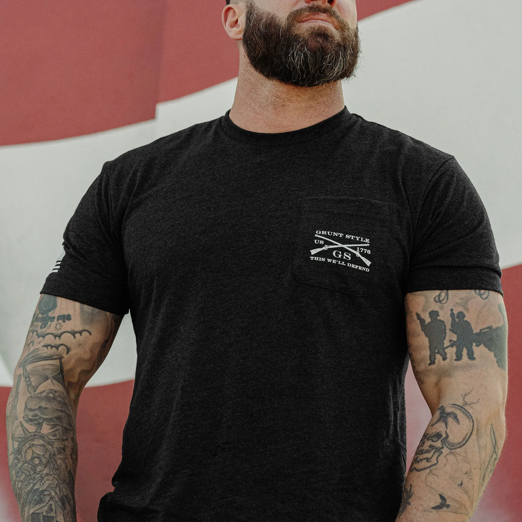Rifle Flag Pocket T-Shirt - Black Heather sold by Grunt Style product image thumbnail 5