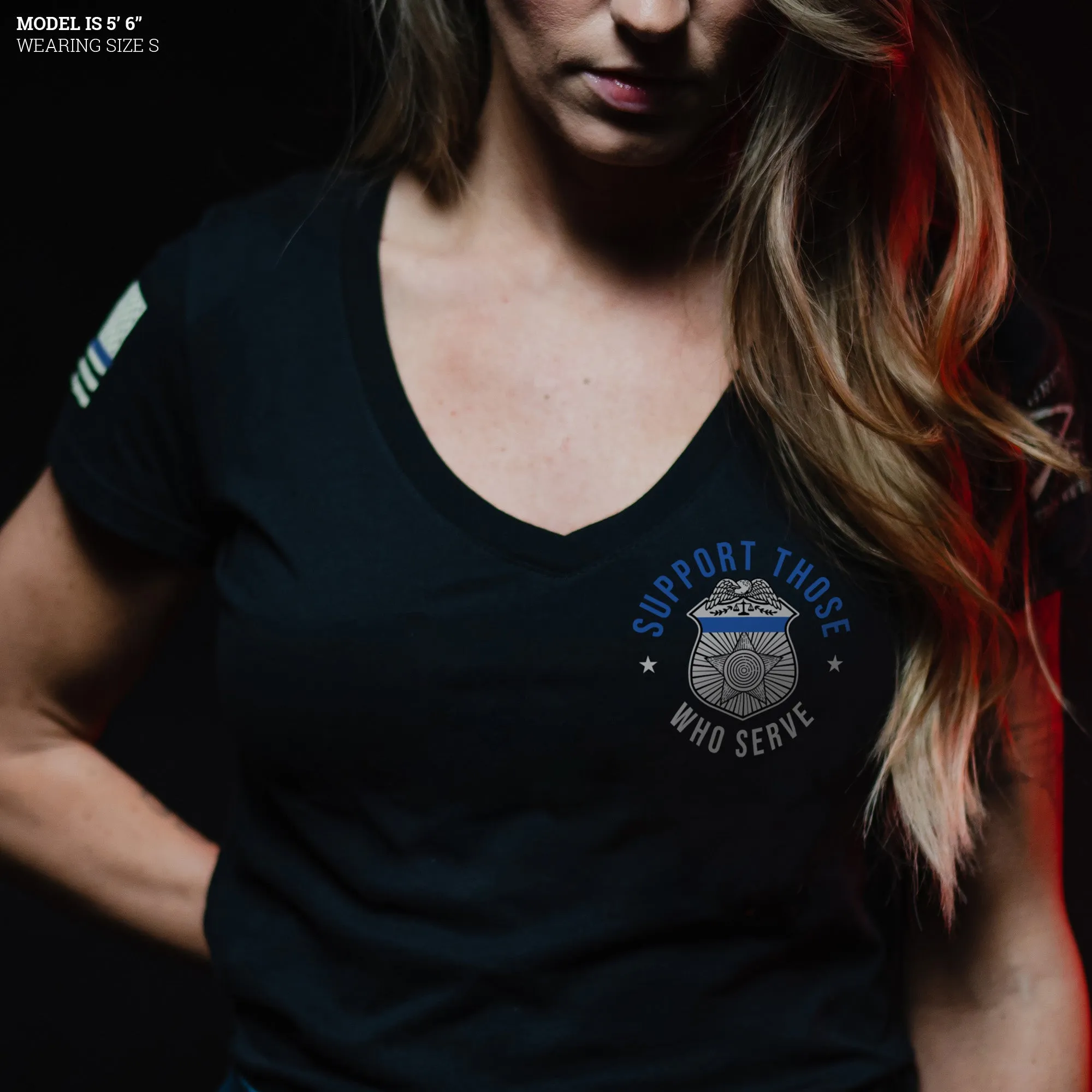 Women's Blue Line Support Those Who Serve V-Neck T-Shirt - Black sold by Grunt Style product image thumbnail 3