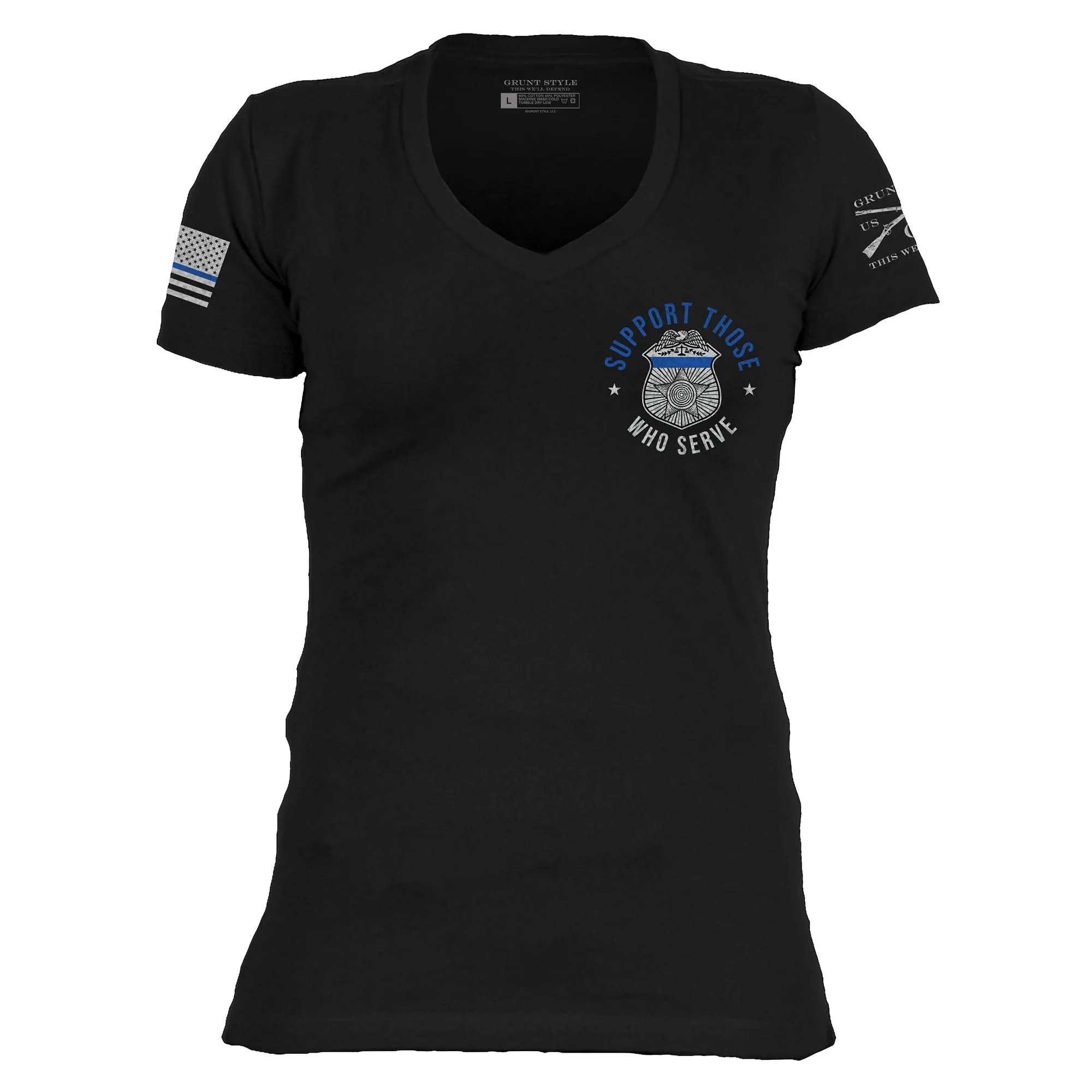 Women's Blue Line Support Those Who Serve V-Neck T-Shirt - Black sold by Grunt Style product image thumbnail 2