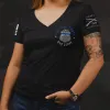 Women's Blue Line Support Those Who Serve V-Neck T-Shirt - Black sold by Grunt Style