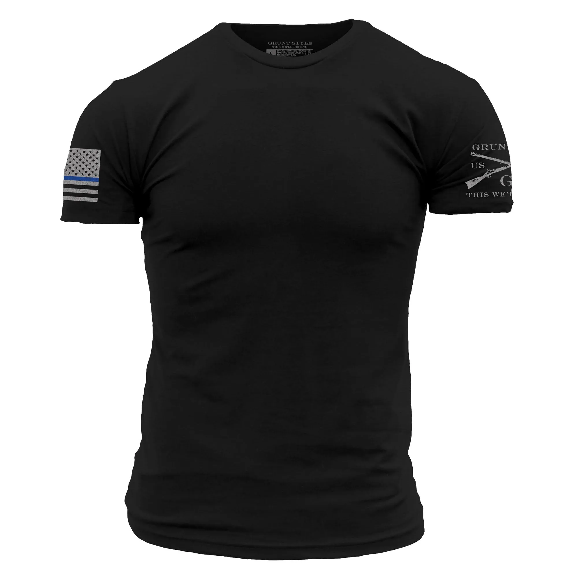 Blue Line Flag Basic T-Shirt - Black sold by Grunt Style