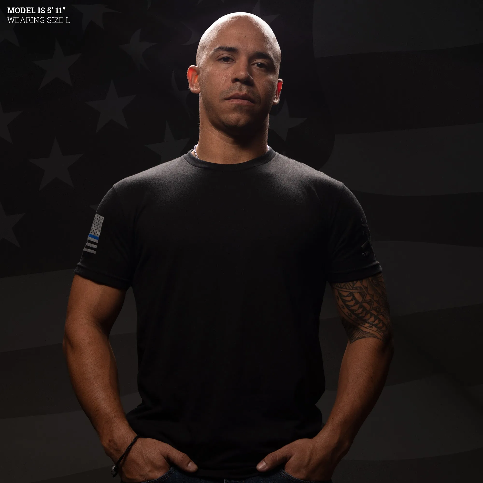 Blue Line Flag Basic T-Shirt - Black sold by Grunt Style product image thumbnail 2