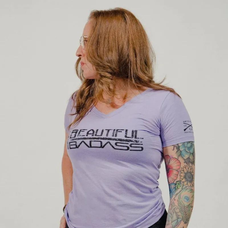 Women's Beautiful Badass V-Neck - Lavender sold by Grunt Style