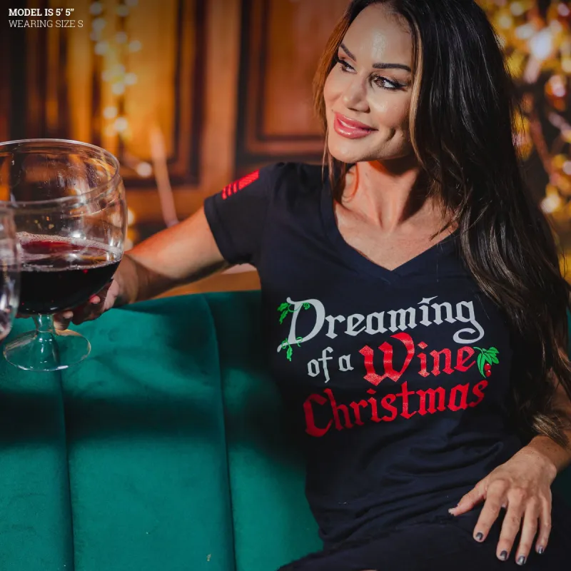 Women's Wine Christmas V-Neck - Black sold by Grunt Style