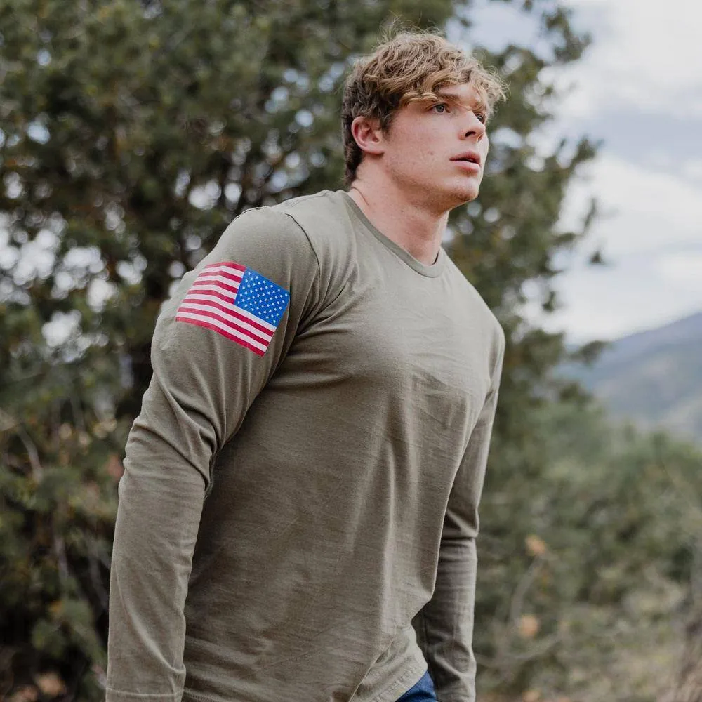 Men's Full Color Flag Long Sleeve - Military Green sold by Grunt Style product image thumbnail 4