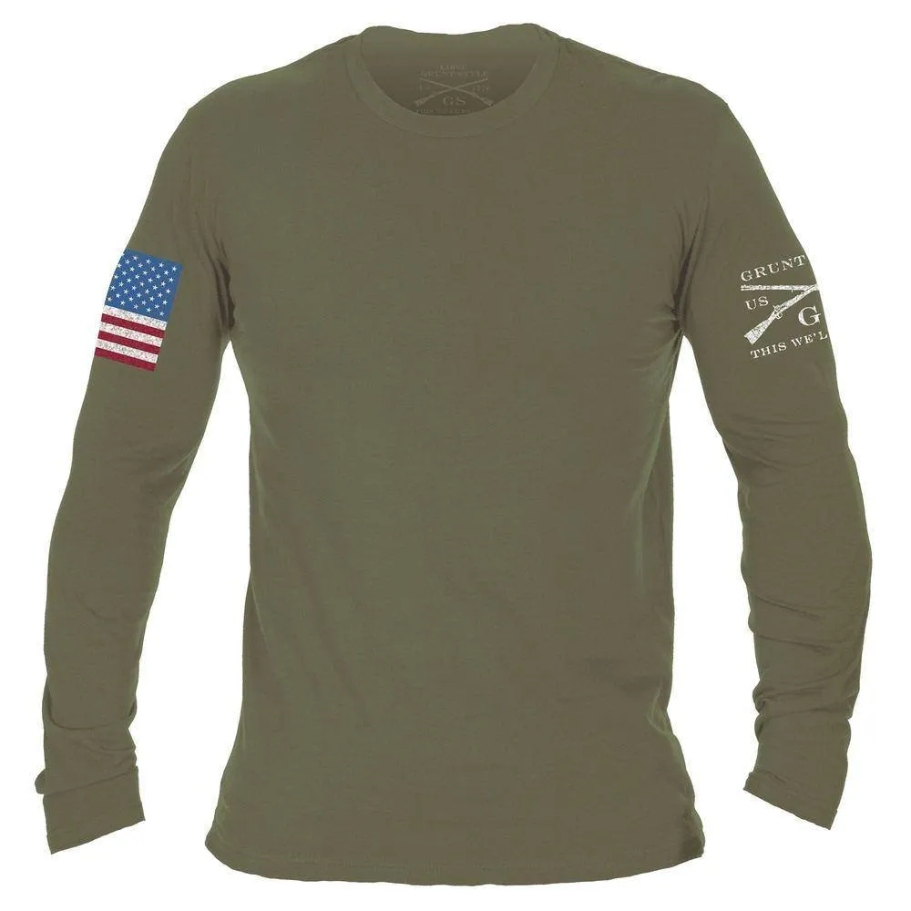 Men's Full Color Flag Long Sleeve - Military Green sold by Grunt Style