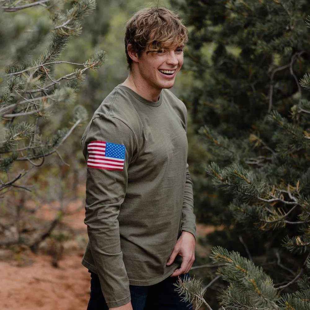 Men's Full Color Flag Long Sleeve - Military Green sold by Grunt Style product image thumbnail 2