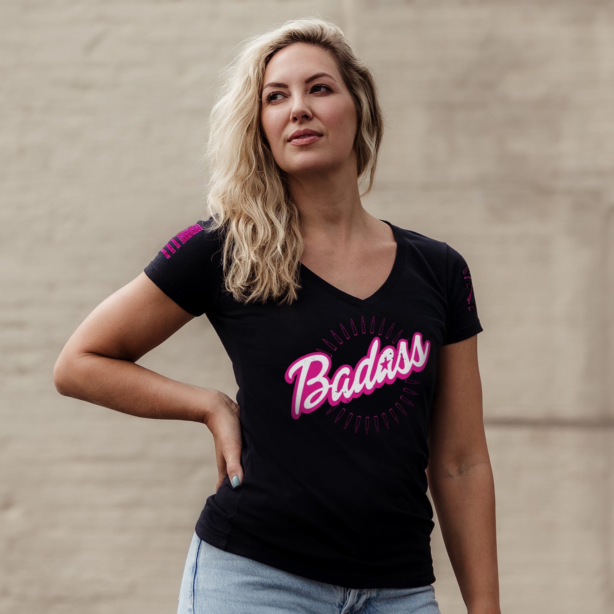 Women's Badass V-Neck - Black sold by Grunt Style