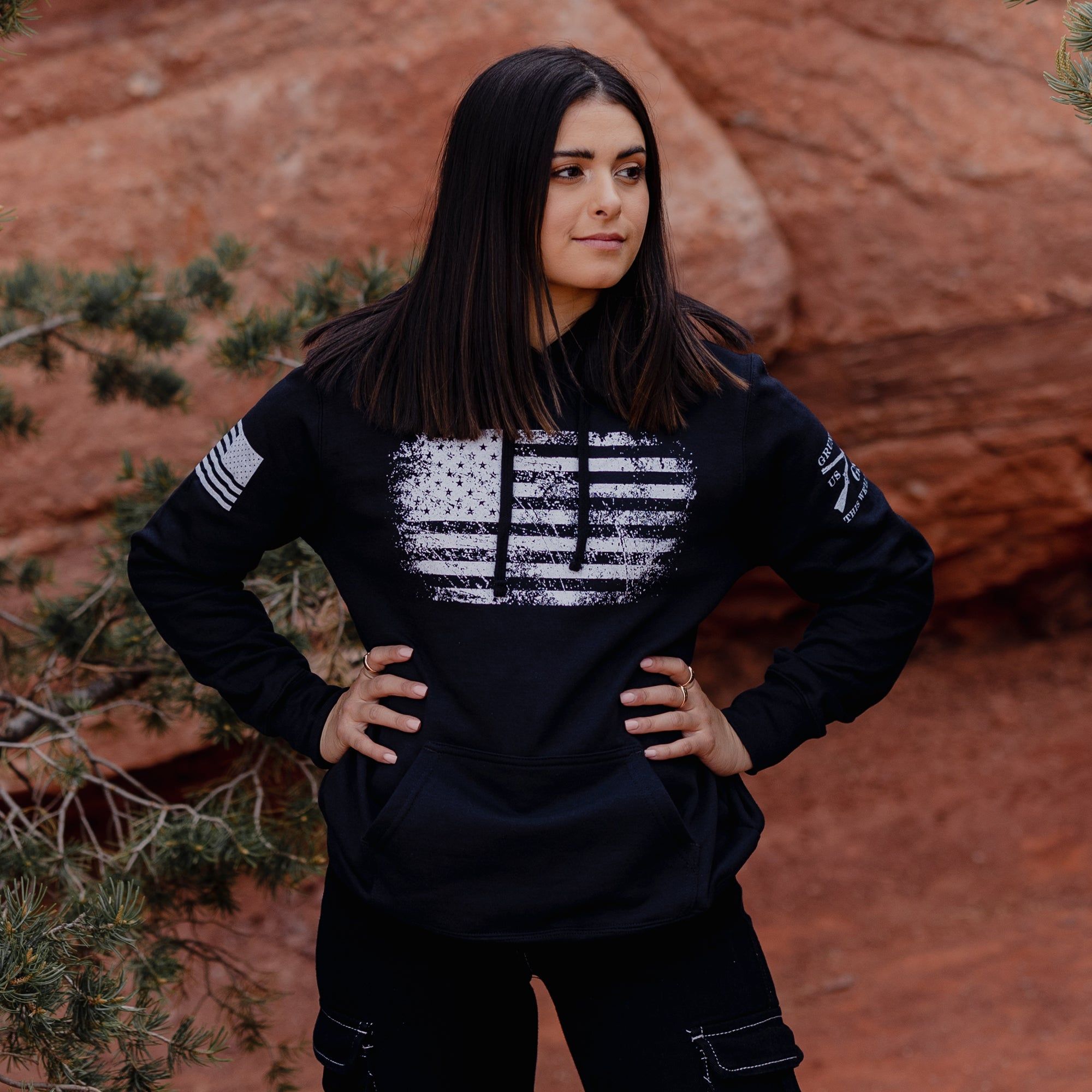 Women's Vintage American Hoodie - Black sold by Grunt Style product image thumbnail 3