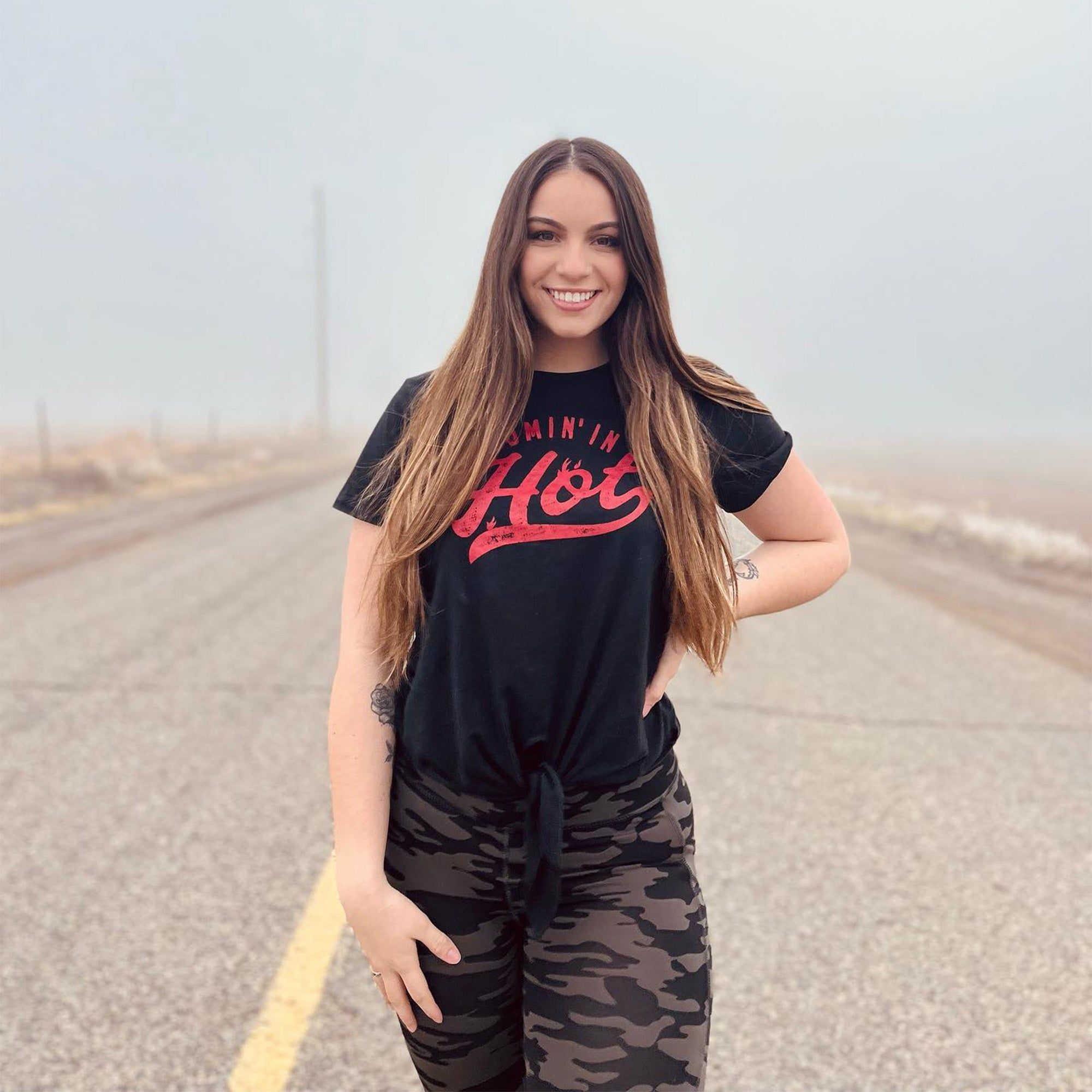 Women's Comin' In Hot Tie Front T-Shirt - Black sold by Grunt Style product image thumbnail 2