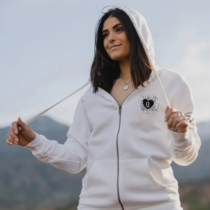 Women's Heart and Soul of a Warrior Full-Zip Hoodie - White sold by Grunt Style
