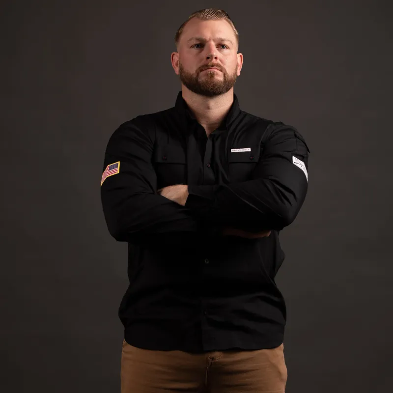 Men's Long Sleeve Garage Button Down - Black sold by Grunt Style
