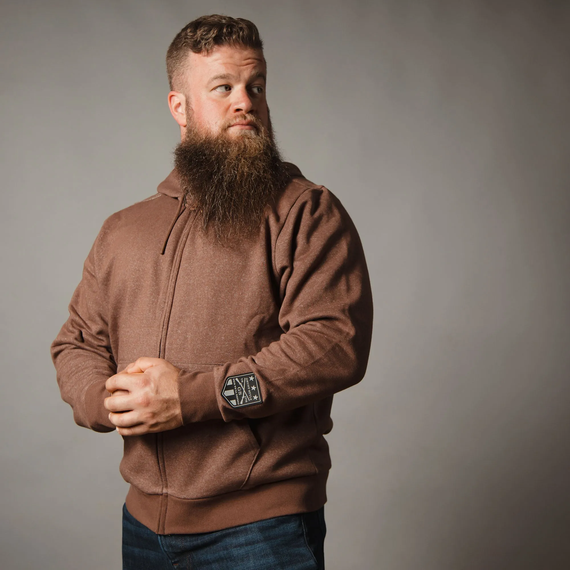 Elite Full-Zip Hoodie - Heather Brown sold by Grunt Style