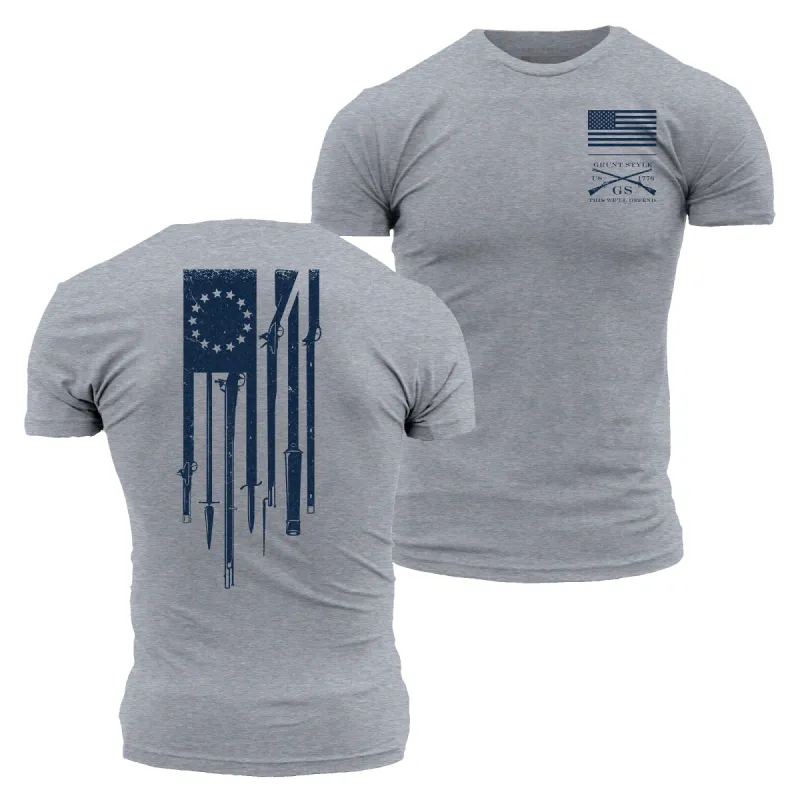 Betsy Rifle Flag T-Shirt - Dark Heather Gray sold by Grunt Style