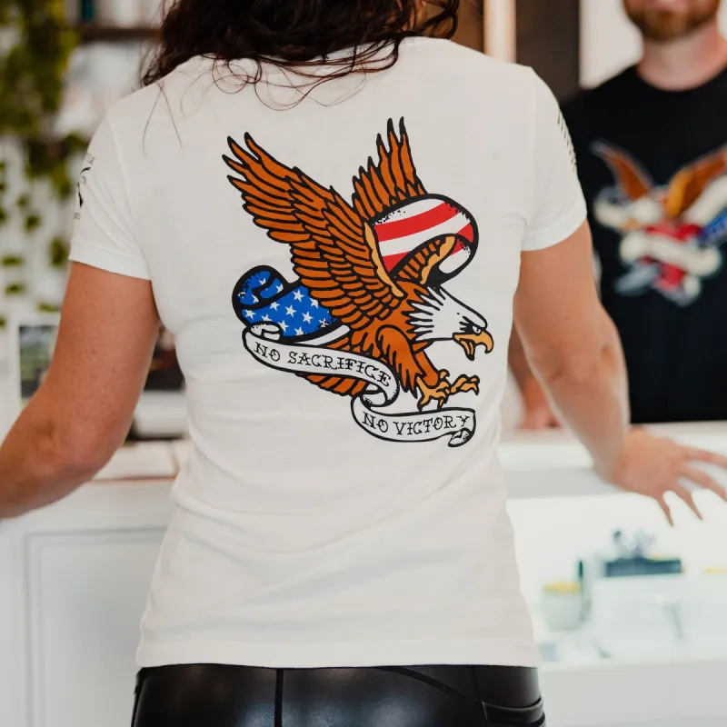 Women's No Sacrifice No Victory V-Neck - White sold by Grunt Style