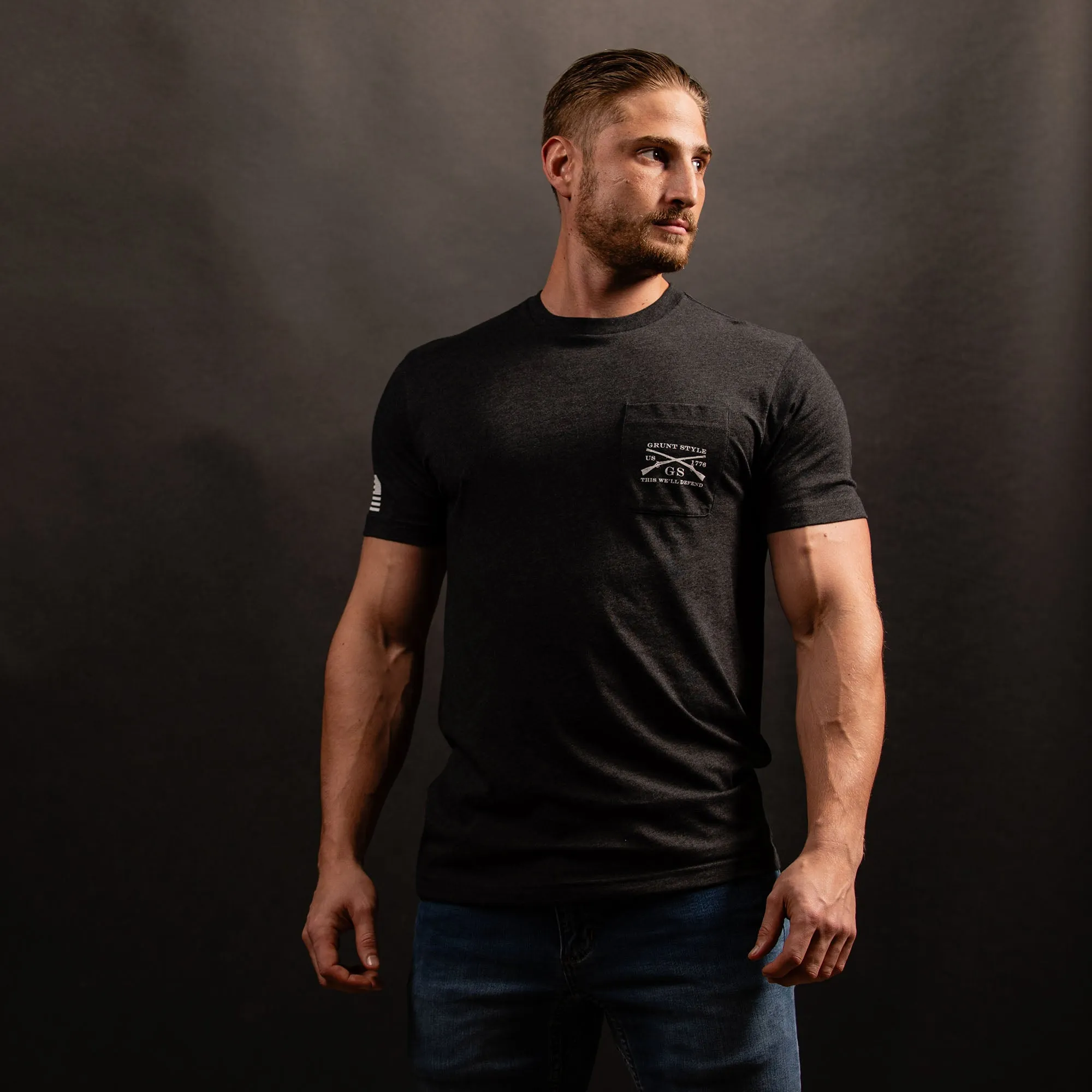 1776 Flag Pocket T-Shirt - Black Heather sold by Grunt Style product image thumbnail 5