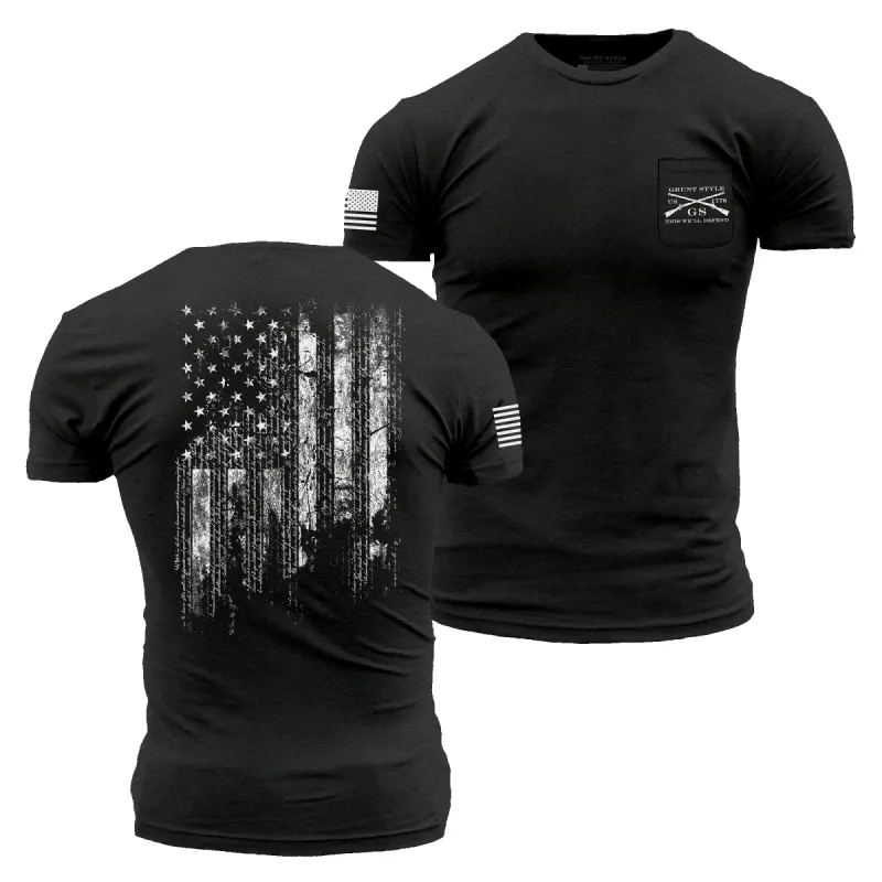 1776 Flag Pocket T-Shirt - Black Heather sold by Grunt Style