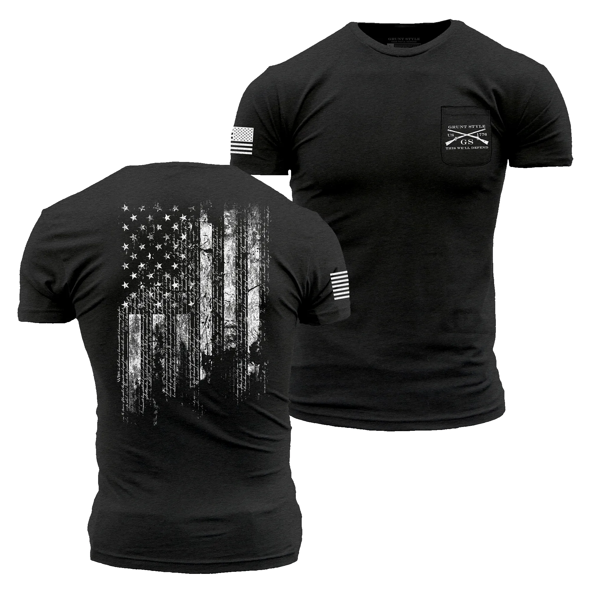 1776 Flag Pocket T-Shirt - Black Heather sold by Grunt Style