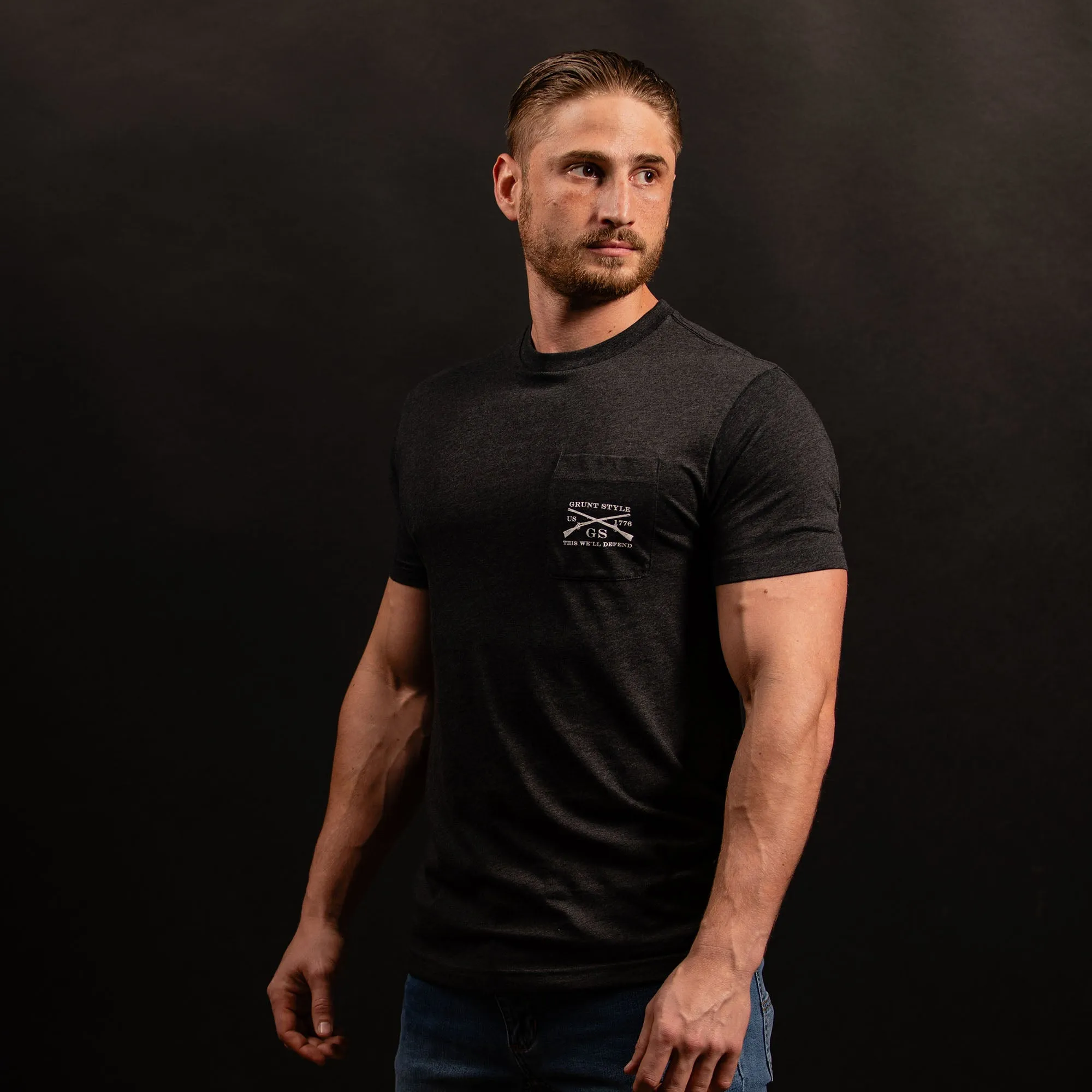 1776 Flag Pocket T-Shirt - Black Heather sold by Grunt Style product image thumbnail 3