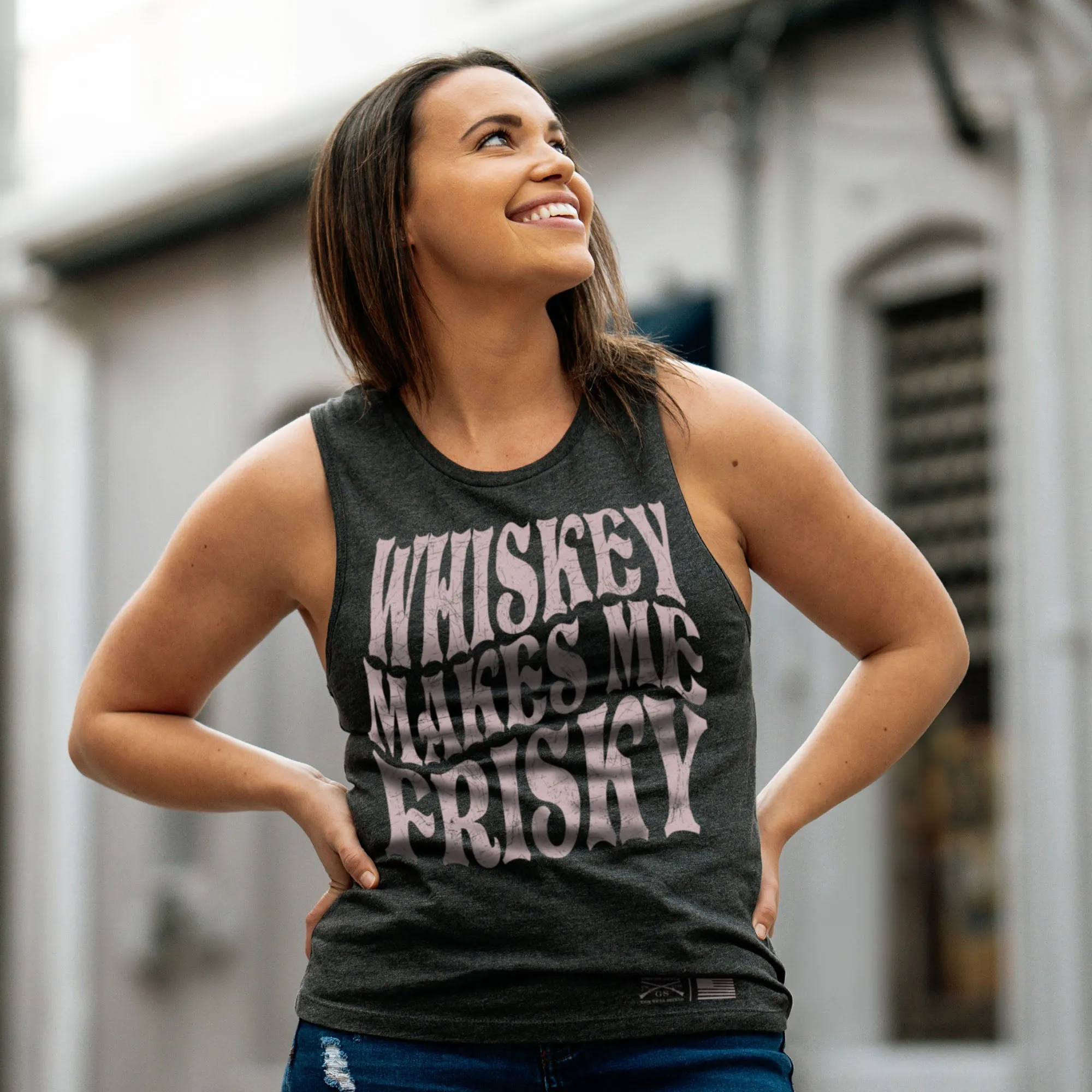 Women's Whiskey Makes Me Frisky Everyday Tank - Dark Heather Gray sold by Grunt Style