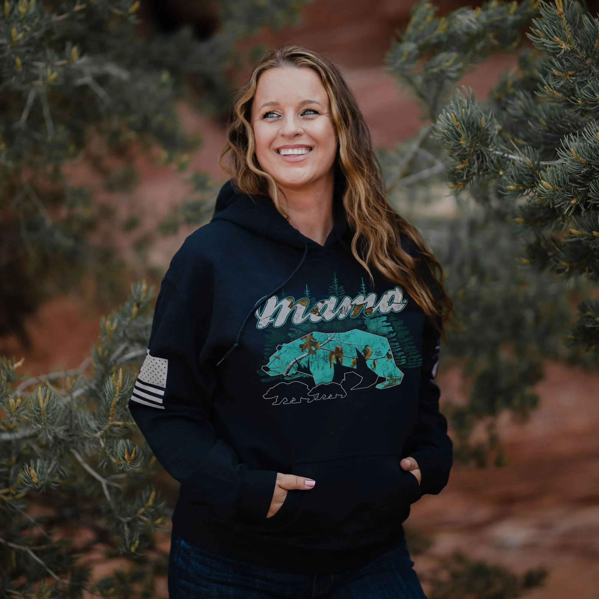 Women's Mama Bear Realtree Xtra® Sea Glass Hoodie - Black sold by Grunt Style