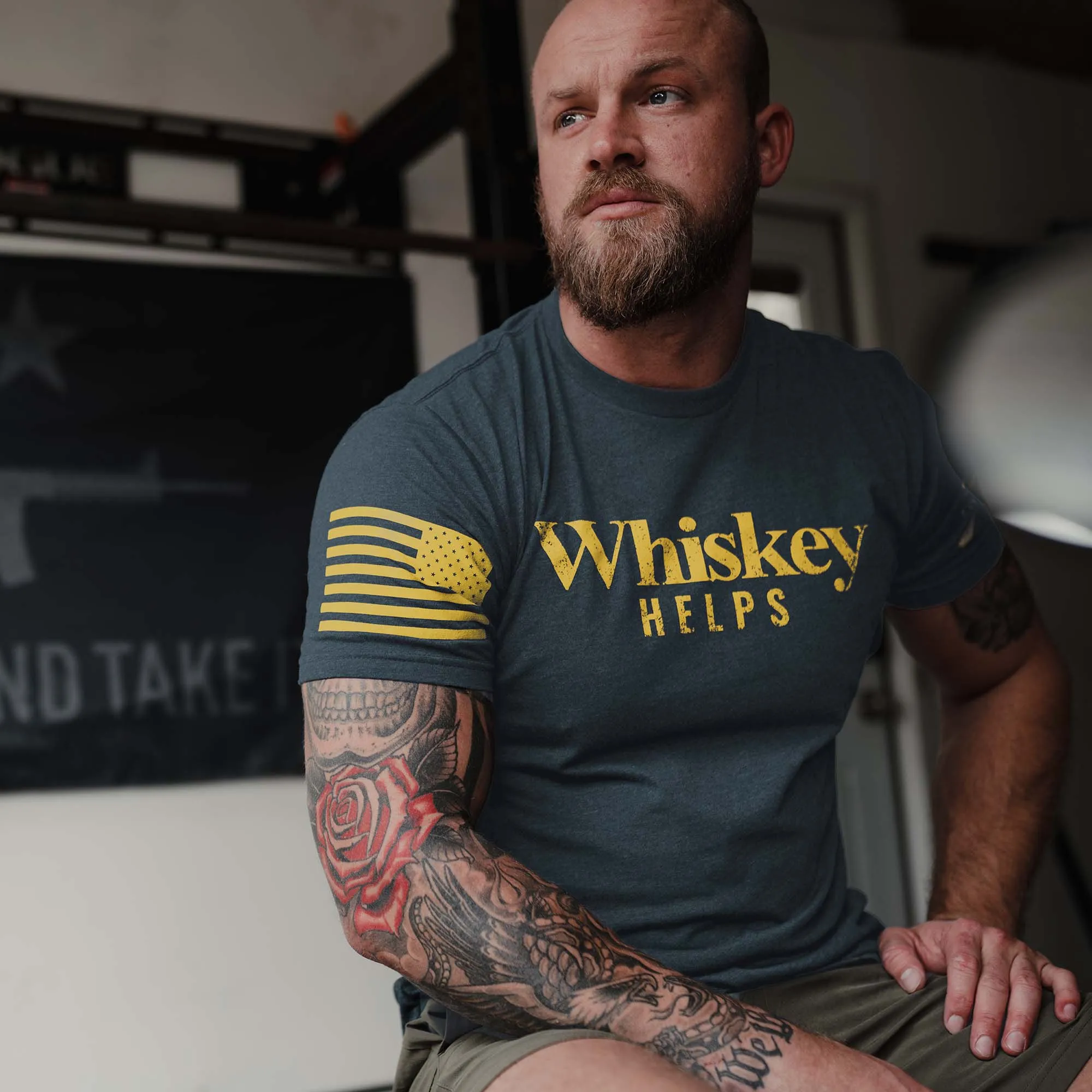 Whiskey Helps™ T-Shirt - Midnight Navy sold by Grunt Style product image thumbnail 2