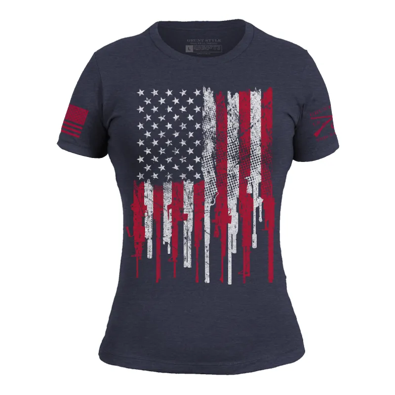 Women's 2A Stars and Stripes Slim Fit T-Shirt - Midnight Navy sold by Grunt Style