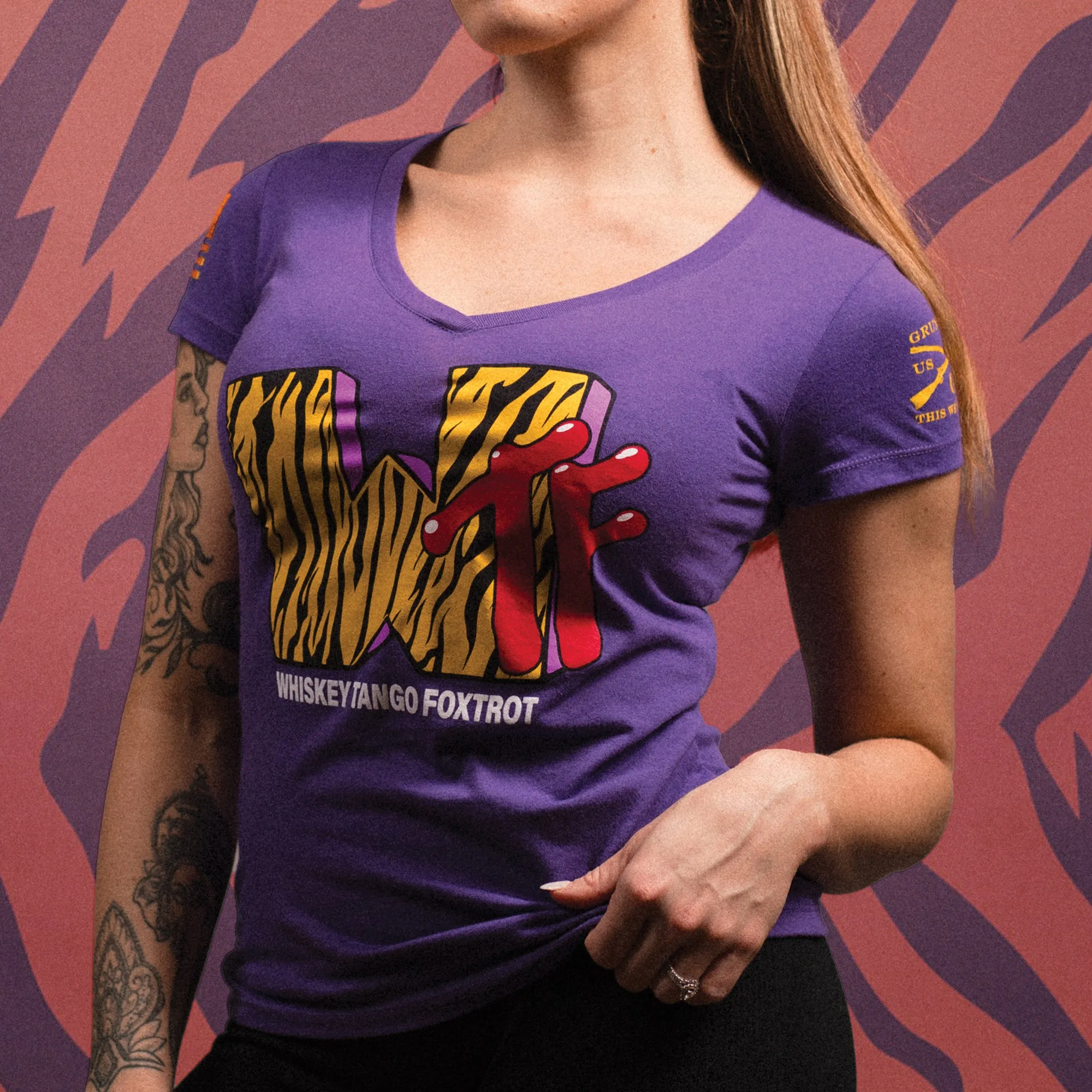 Women's WTF Television V-Neck - Purple Rush sold by Grunt Style product image thumbnail 2