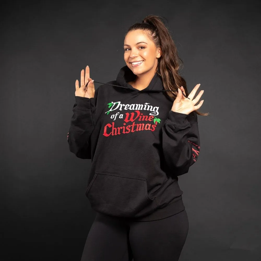 Women's Wine Christmas Hoodie - Black sold by Grunt Style