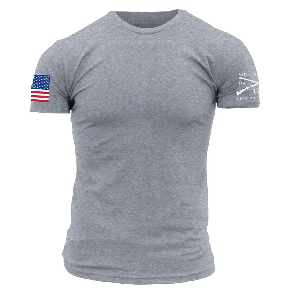 USA Flag Basic T-Shirt - Dark Heather Gray sold by Grunt Style