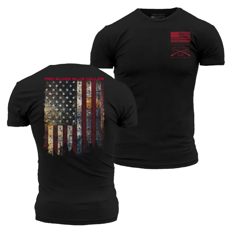 Red Blood Blue Collar® T-Shirt - Black sold by Grunt Style
